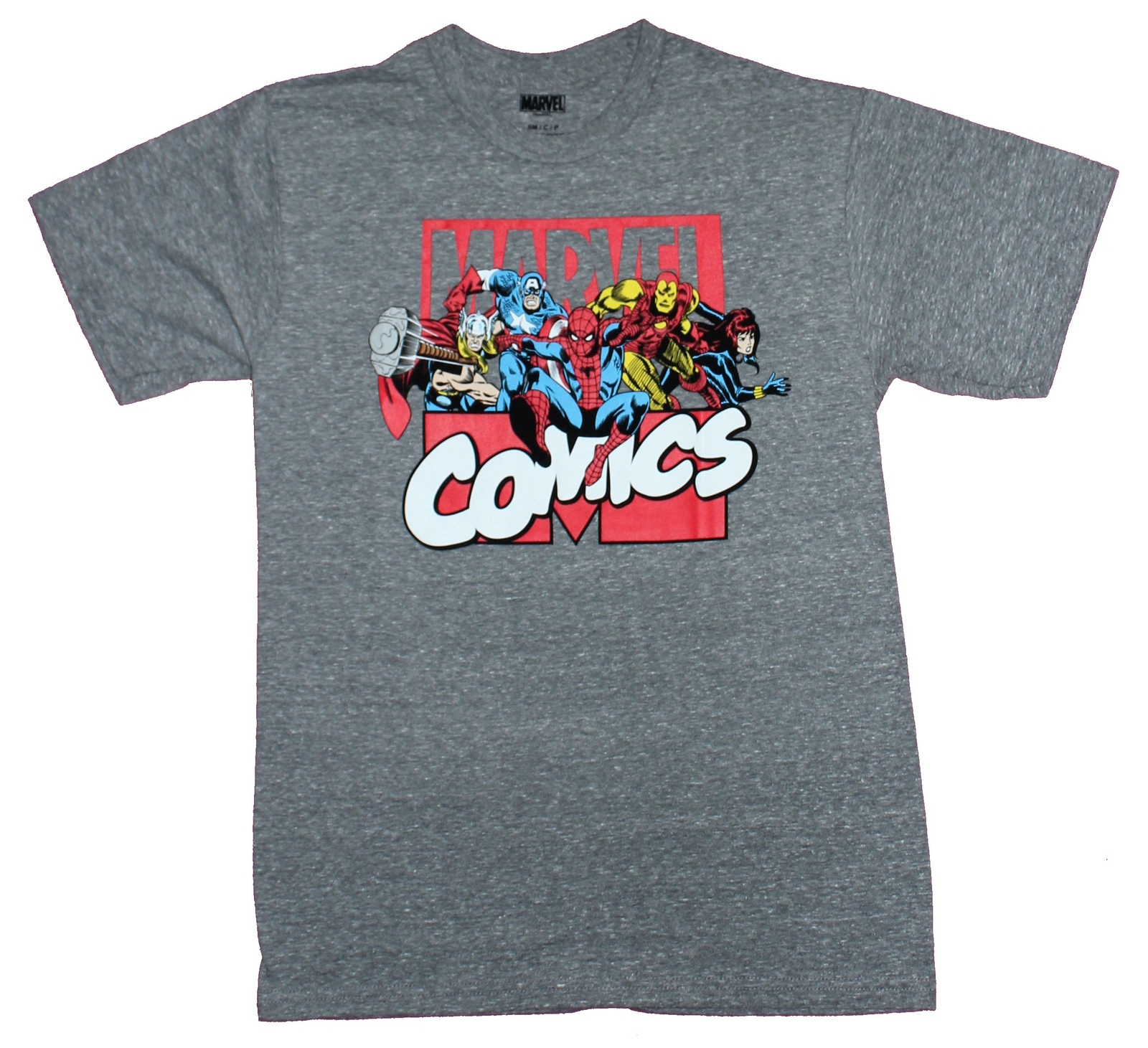 Marvel Comics Adult New T-Shirt – Superheroes Around & Through Classic Logo