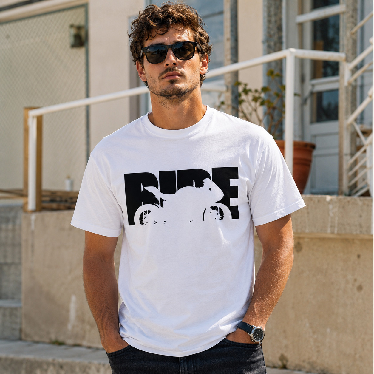 Vintage Ride Motorcycle Graphic T-Shirt Men’s Biker Street Style Tee