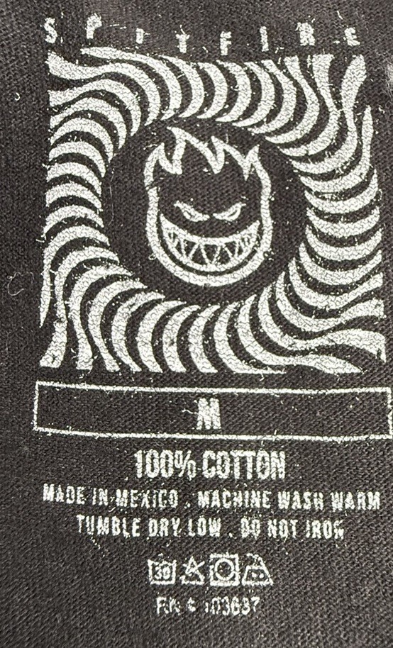 Spitfire Wheels Shirt Skateboard Skater Black Bighead Tee Flame Grunge Mens M