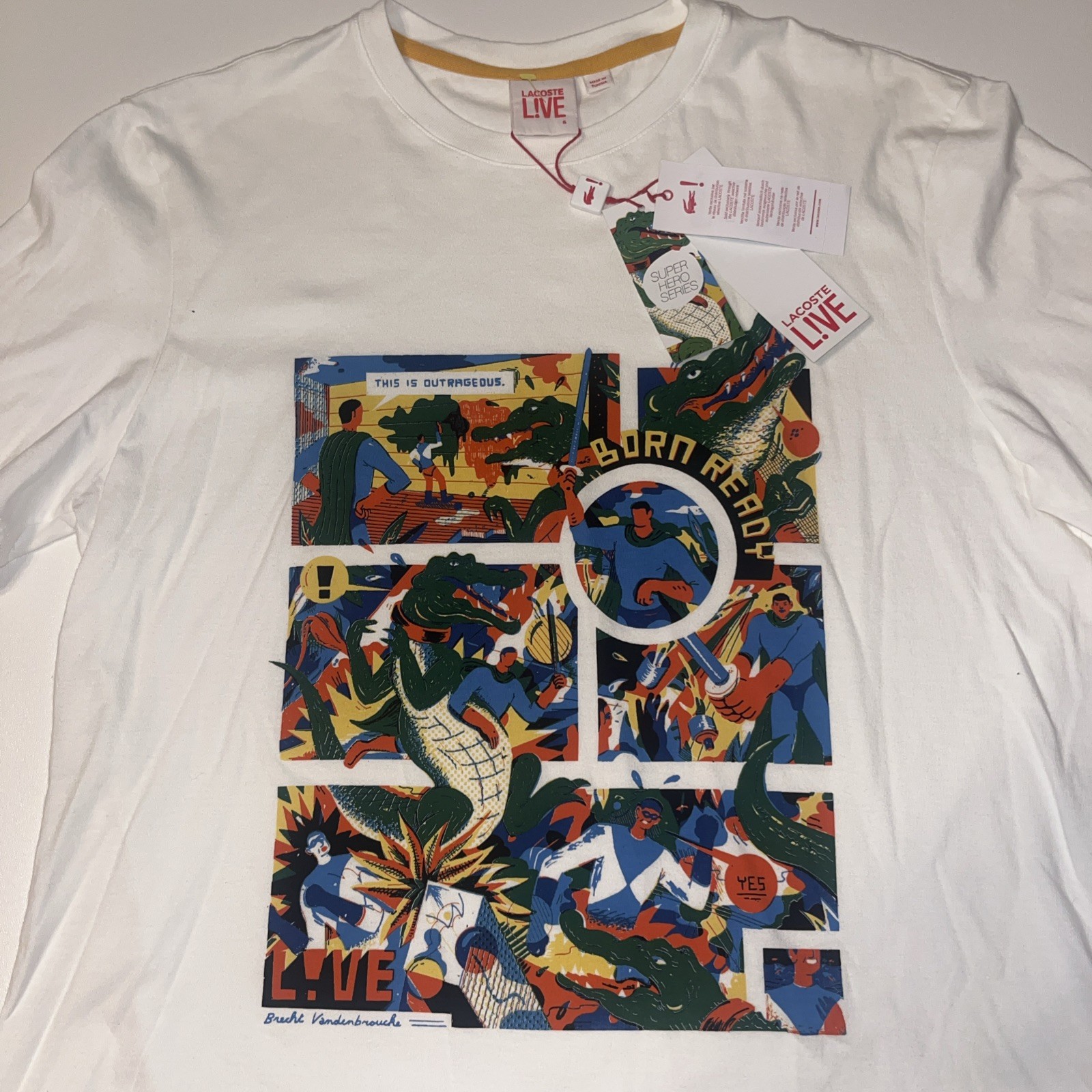 Lacoste LIVE Tshirt NWT Super Hero Series x Brecht V. Size 6 Large MSRP $70