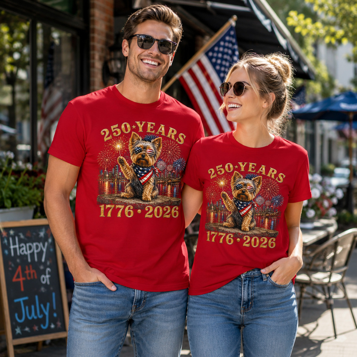 Yorkie Dog 250th America Patriotic USA 4th of July T-Shirt