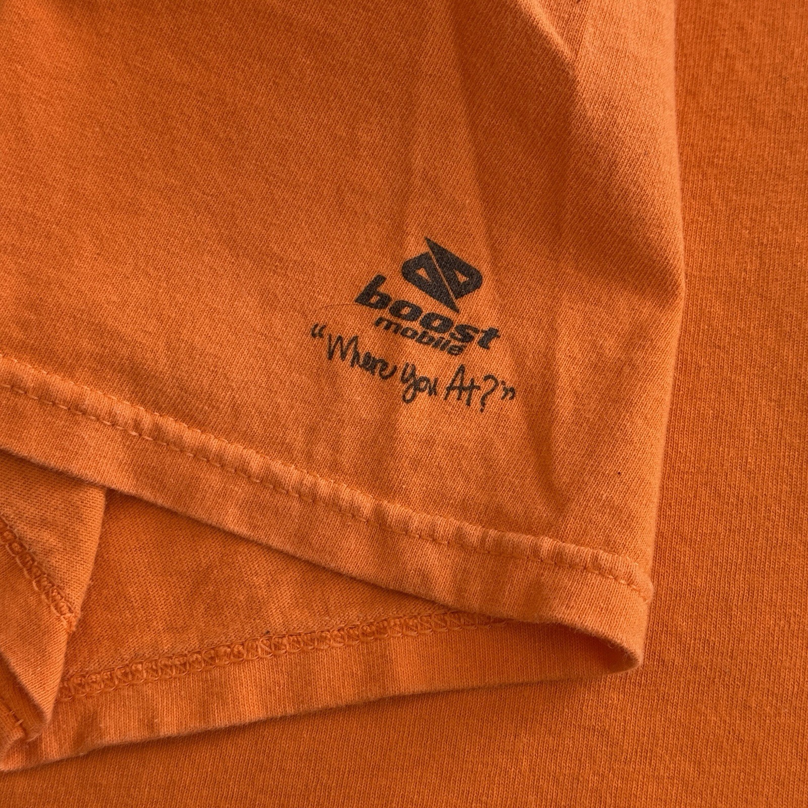 VTG Boost Mobile T Shirt Orange Large Where You At Promo Tech Tee Hip Hop Kanye