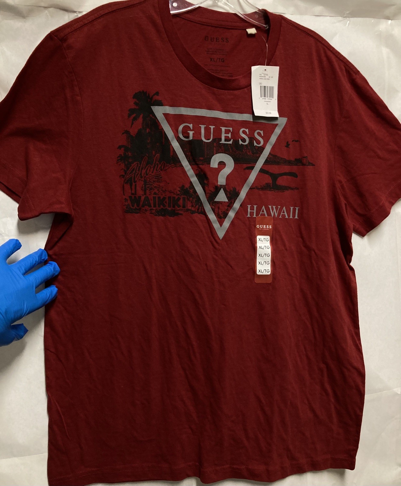 [New] GUESS LOS ANGELES “Hawaii “ Unisex T Shirt; XL; Red Wine; New with Tag