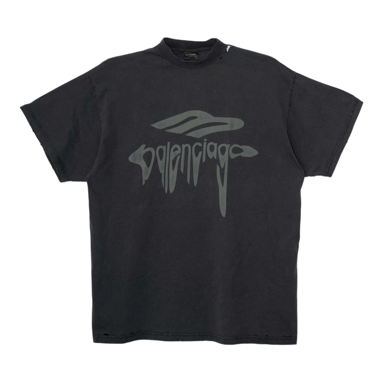 Balenciaga 3B Liquefied Logo Short Sleeve Tee Shirt Black Black