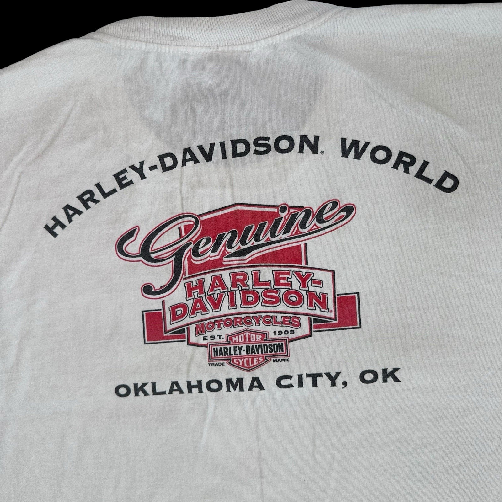 Harley Davidsons Mens L Short Sleeve T Shirt Chopper Pinup Girl Oklahoma City