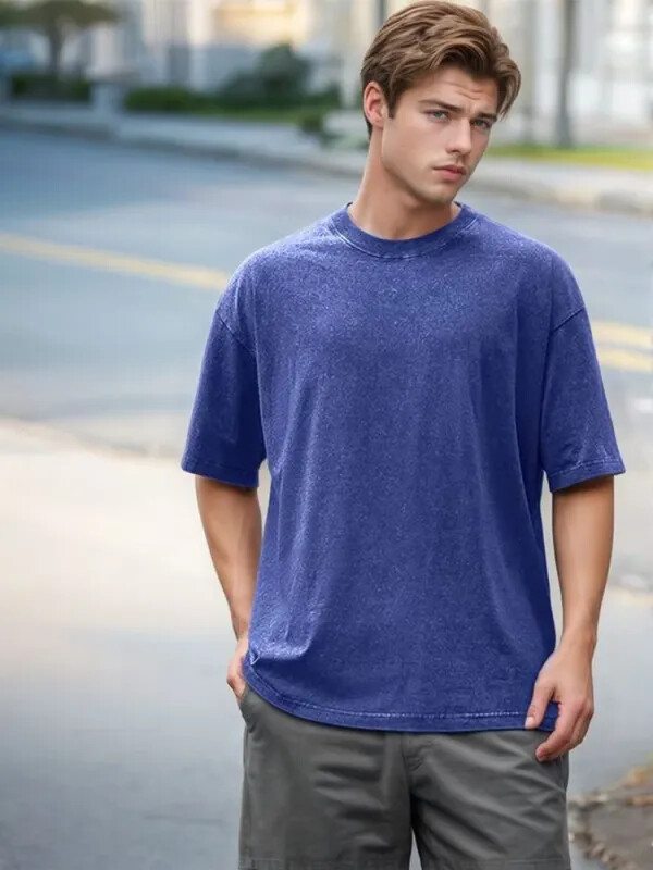 Summer Men’s Washed T-Shirts 230G Heavy Cotton Vintage Faded Color Oversized