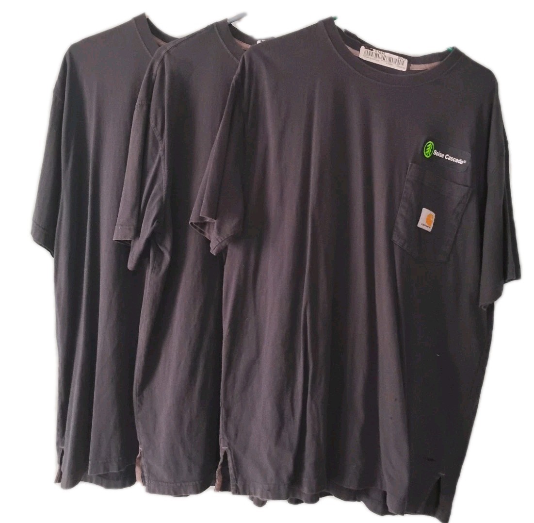 Lot Of 3 Carhartt Mens XL Blue Pocket Crewneck T- Shirt Work Uniform Rental