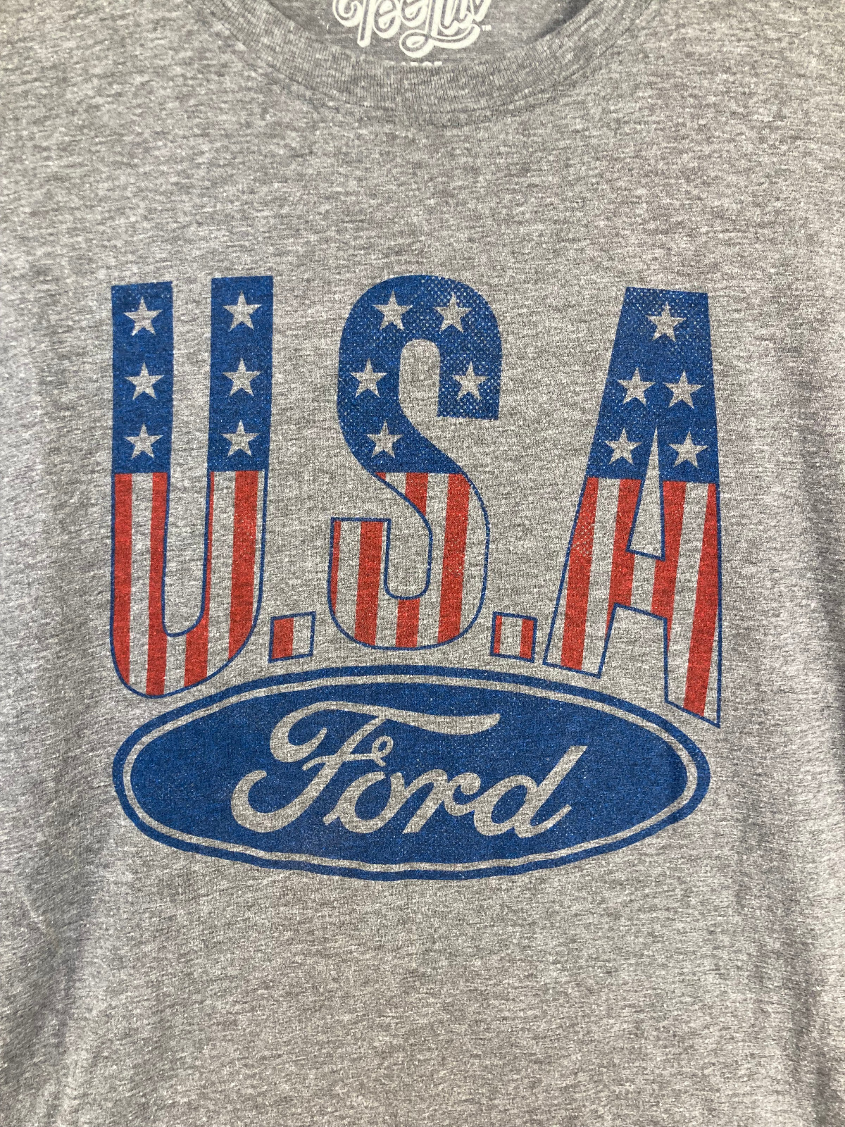 USA Ford T-Shirt Adult Large Gray Short Sleeve Patriotic Cars America Tee Luv