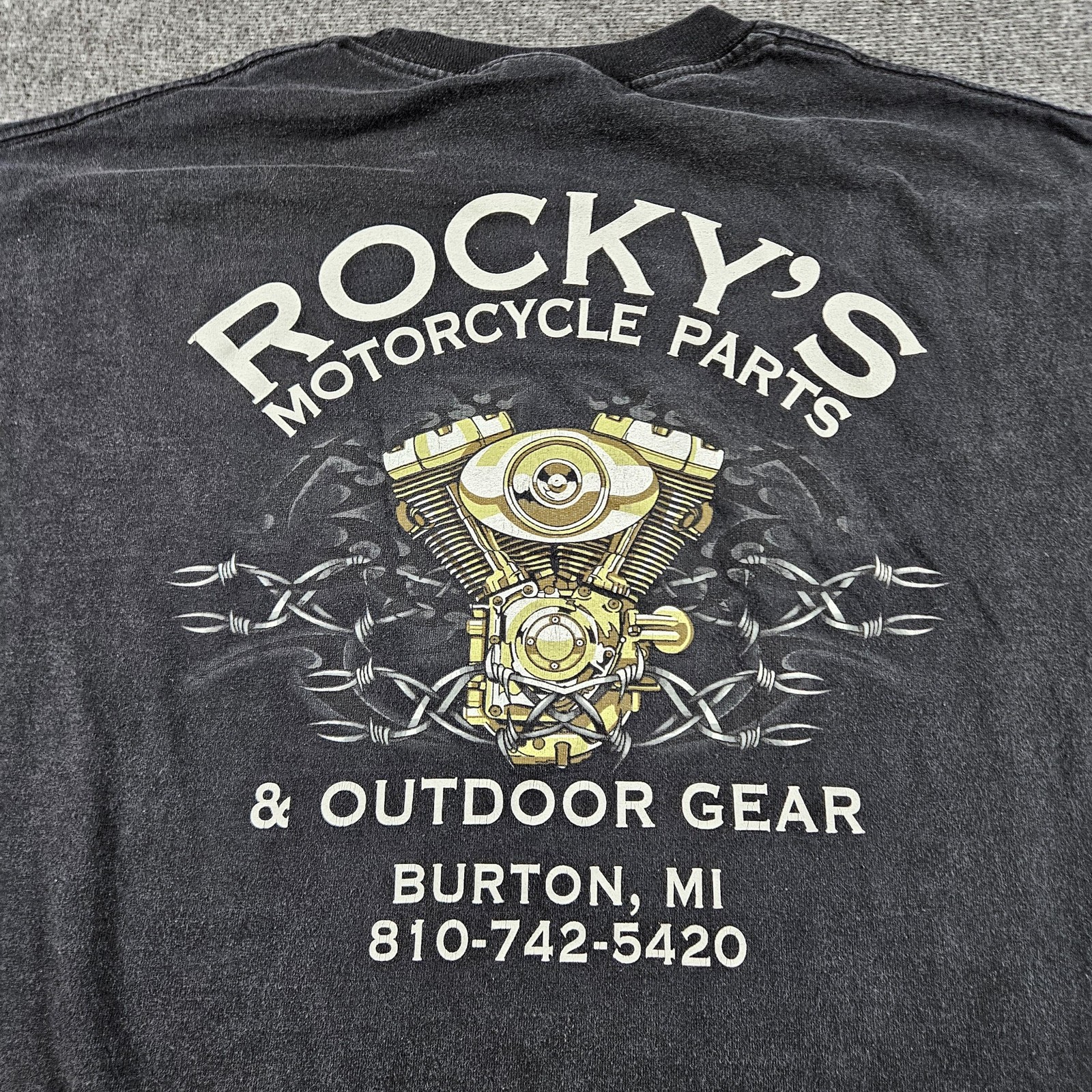 Rockys Motorcycle Parts Shirt Mens XL Black Long Sleeve Biker Cowgirl Graphic