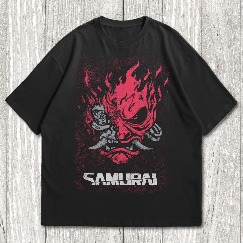 Cyberpunk Samurai Shirt, Anime T-shirt, Oni mask Shirt, Anime Shirt, Manga Anime