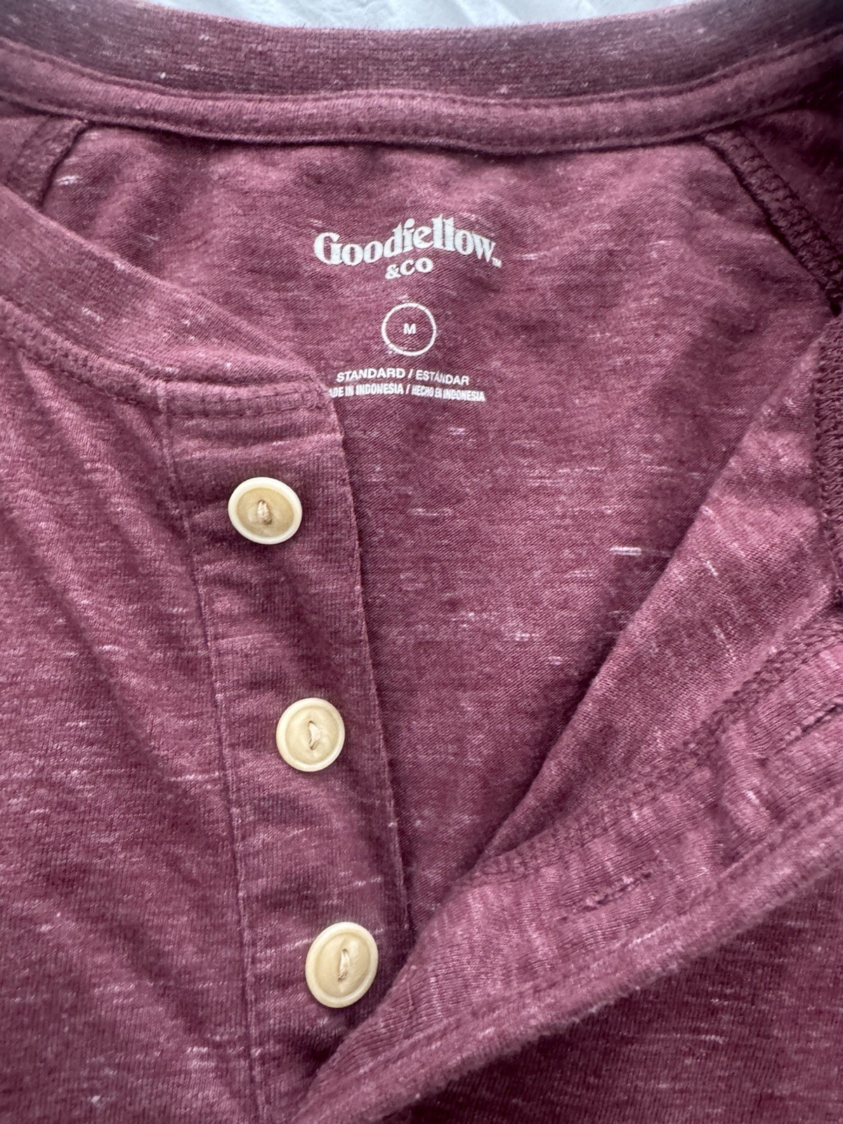 Mens Medium Goodfellow & Co Men Royal Burgundy Henley Long Sleeve Shirt
