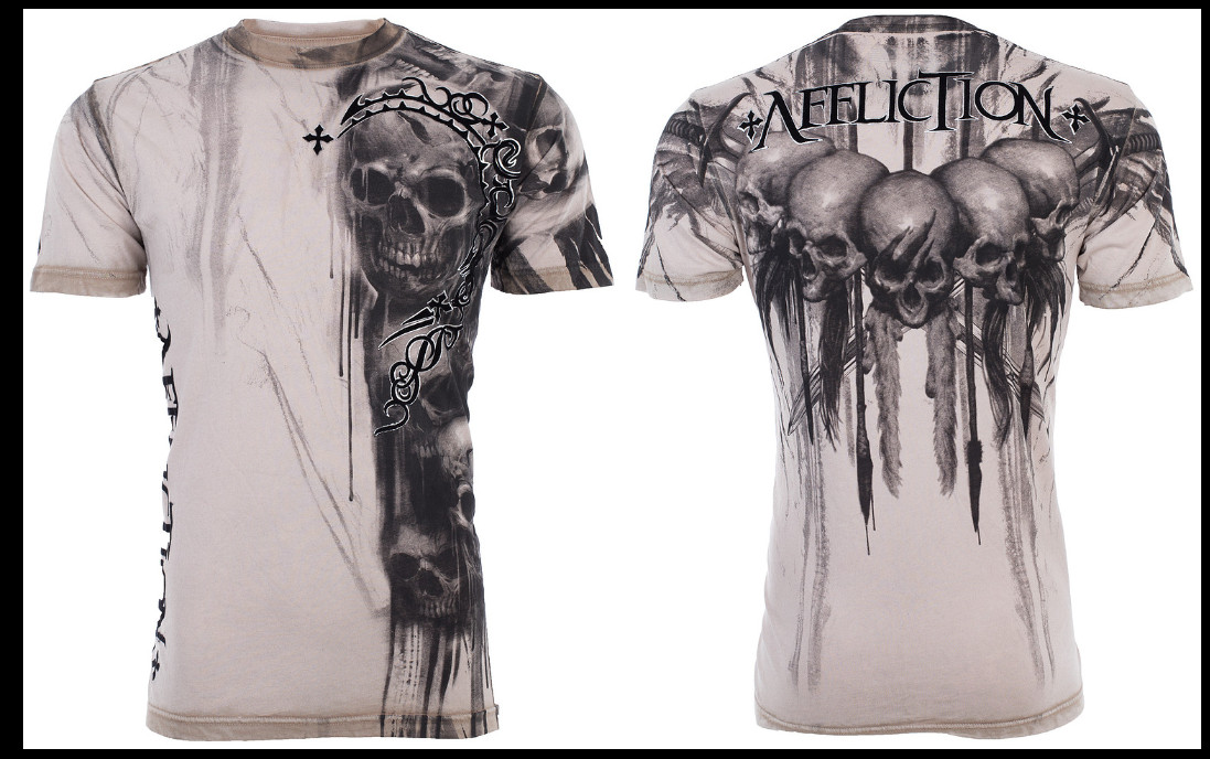 $58 AFFLICTION Sand Black WALKING DEAD Short Sleeve Slim Fit T-shirt NWT