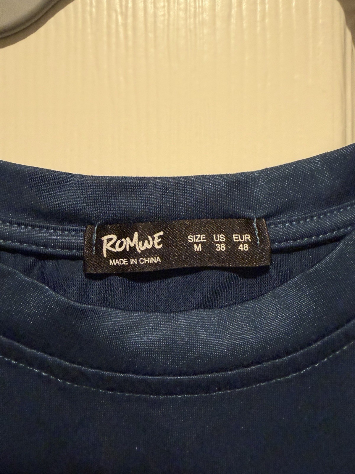 ROMWE Men’s Brooklyn Bear Graphic Logo T-Shirt Blue Crew Neck Short Sleeve M