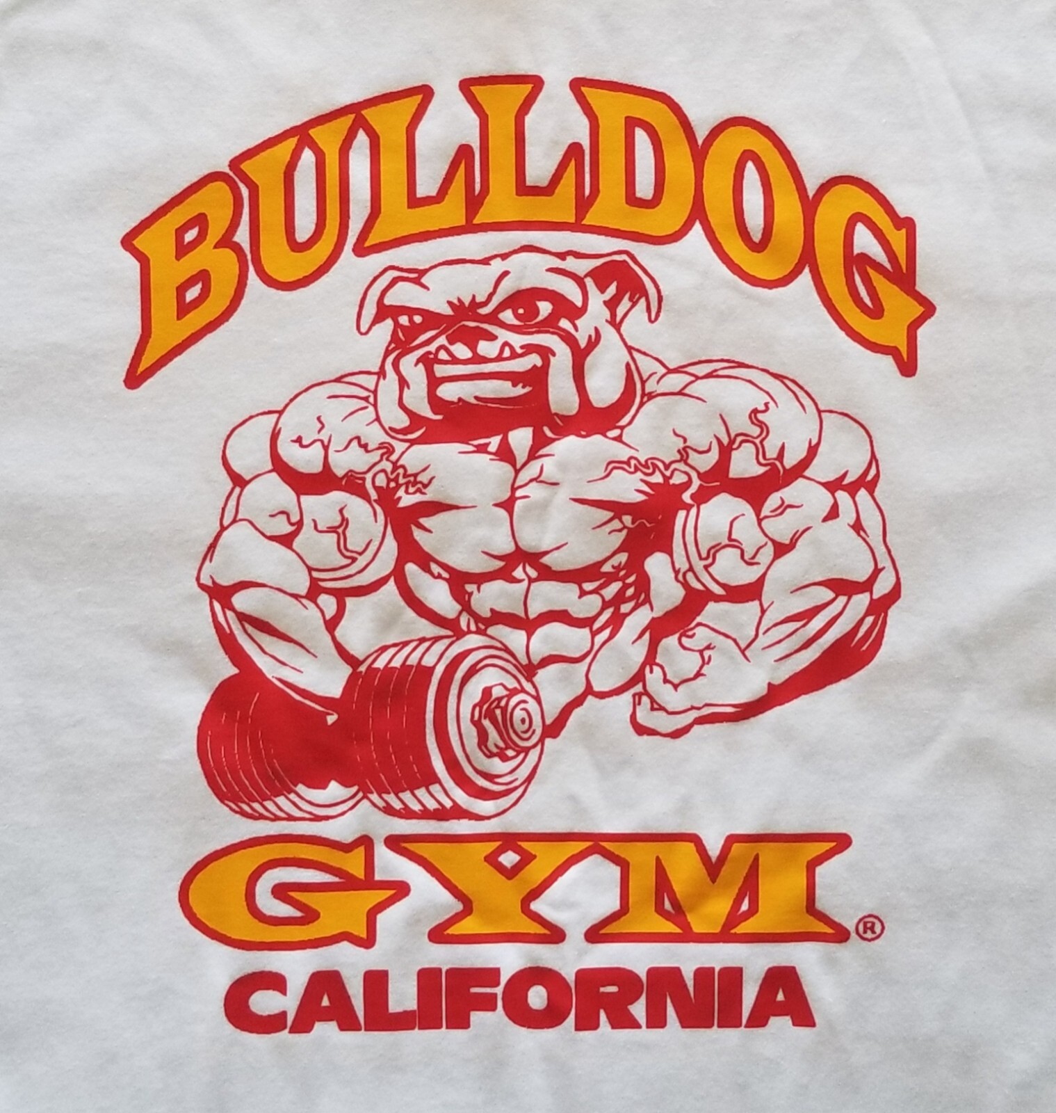 Bulldog Gym Bodybuilding Muscle White / Red / Vintage Gold Ringer T-Shirt