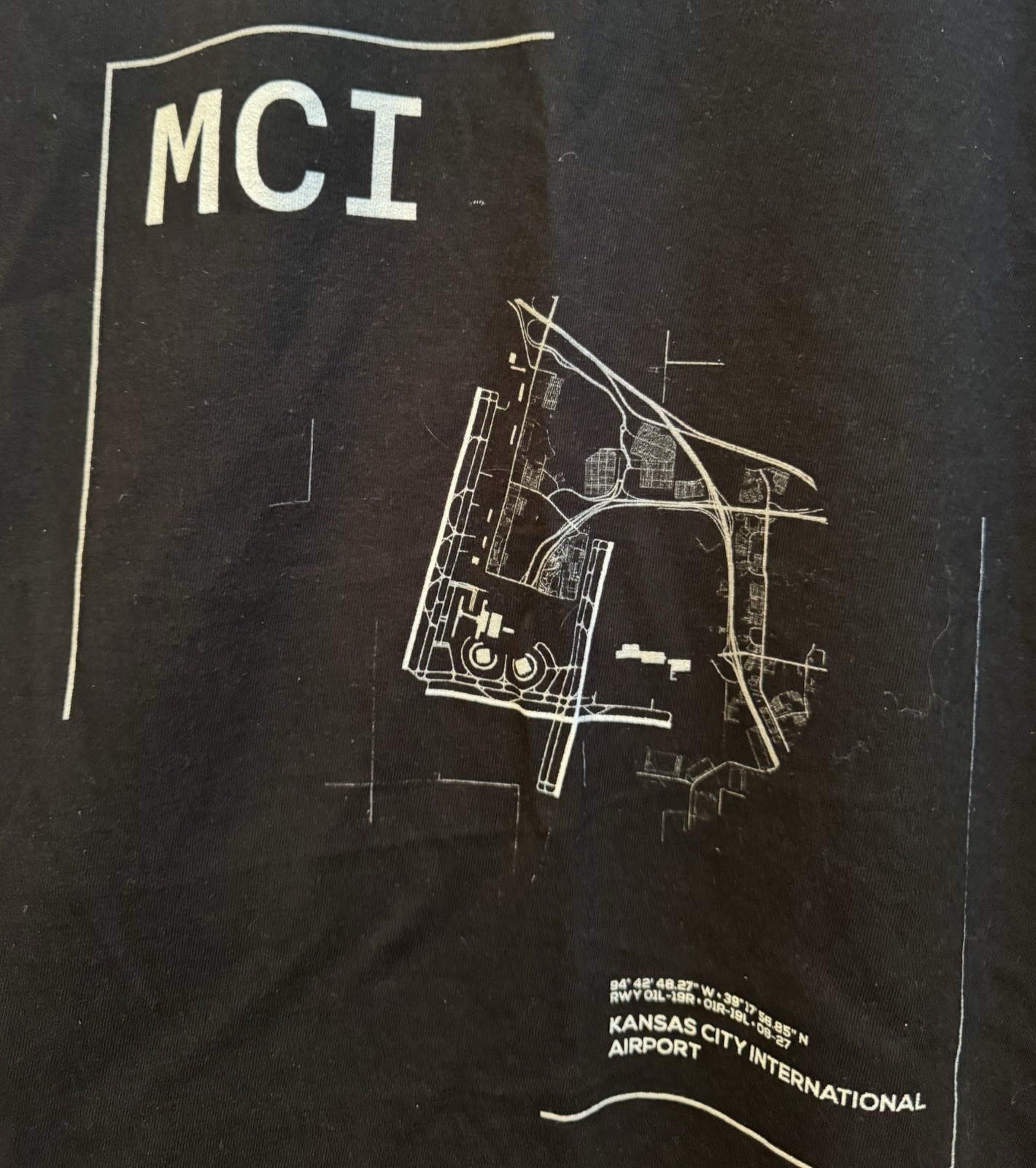 Black Kansas City International Airport Map TShirt Daily Drop Unisex Size Large