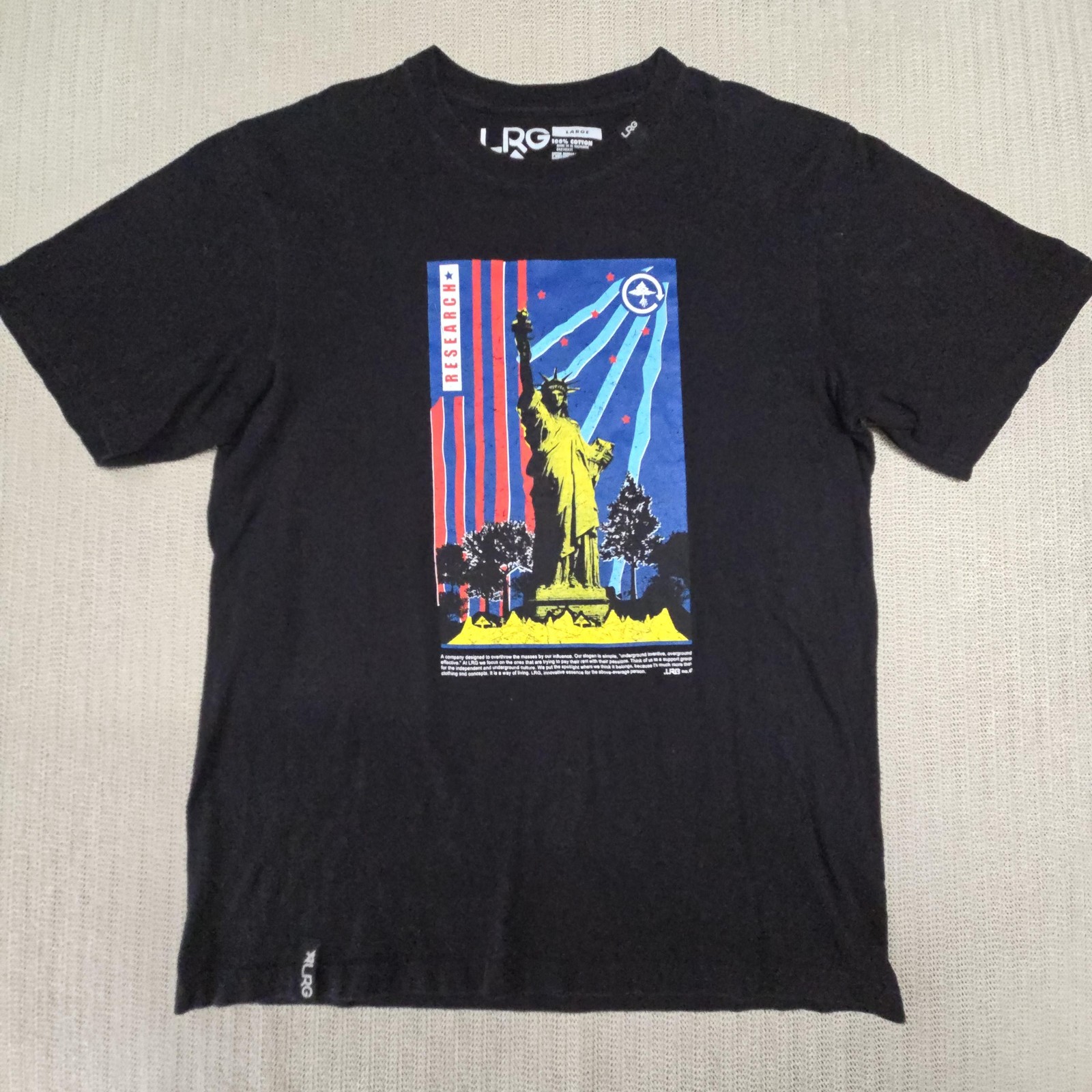 LRG Shirt Mens Large Black Statue Of Liberty Graphic Tee USA Tagless Streetwear