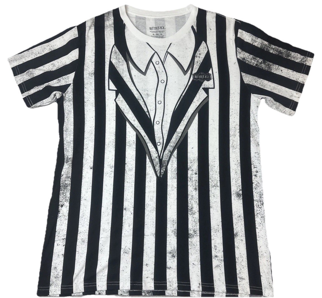 Beetlejuice All Over Print Tee Size XL Striped NWOT Warner Bros