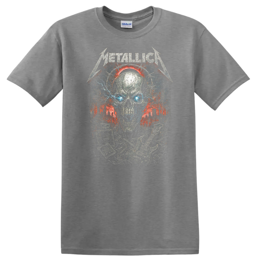 Skull Lightning Retro Rock Heavy Metal Album Cover T Shirt w/ Tee
