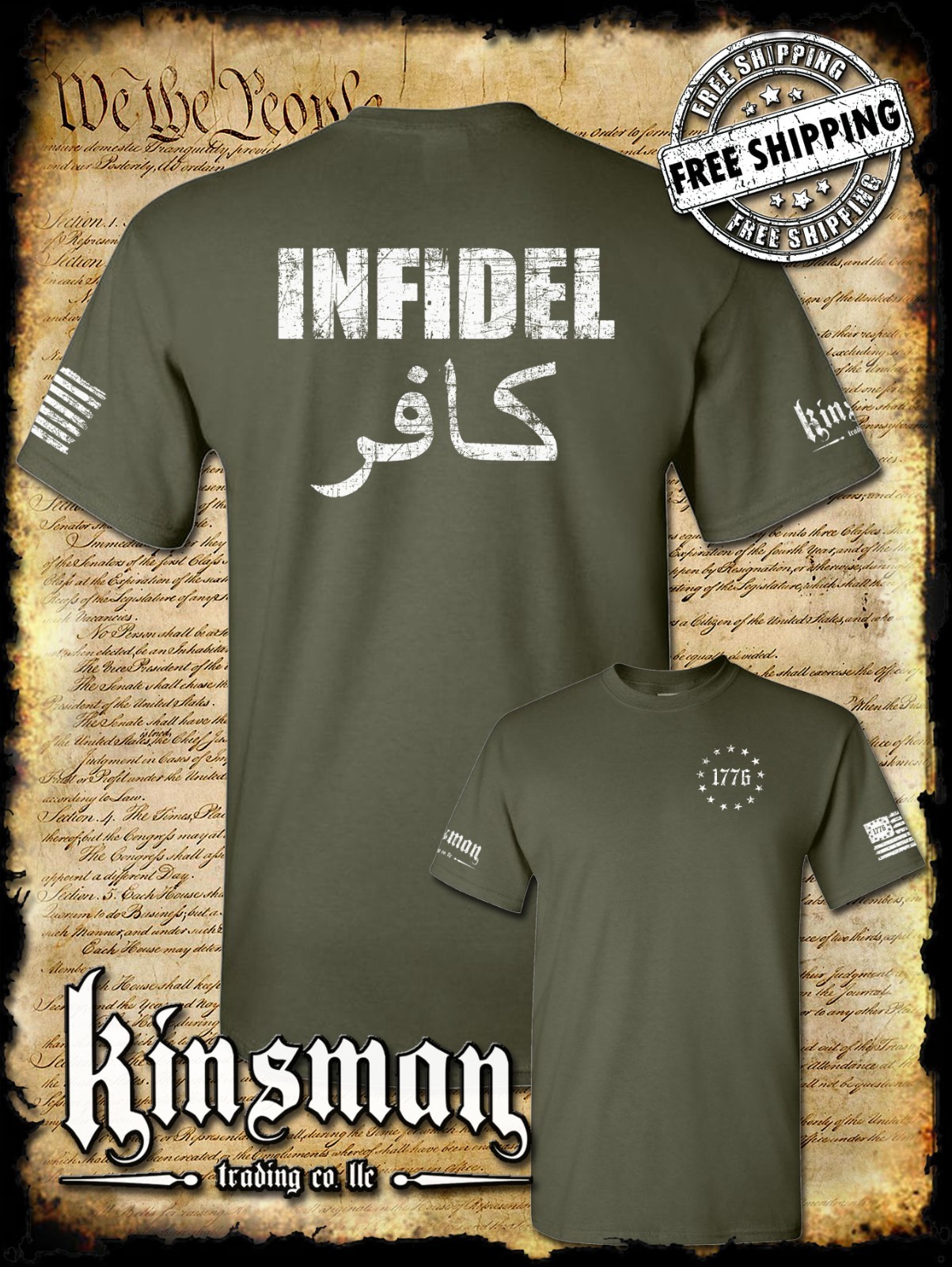 Infidel 2-Sided T-Shirt – USA Patriotic Freedom Military Proud Pro Gun Rights