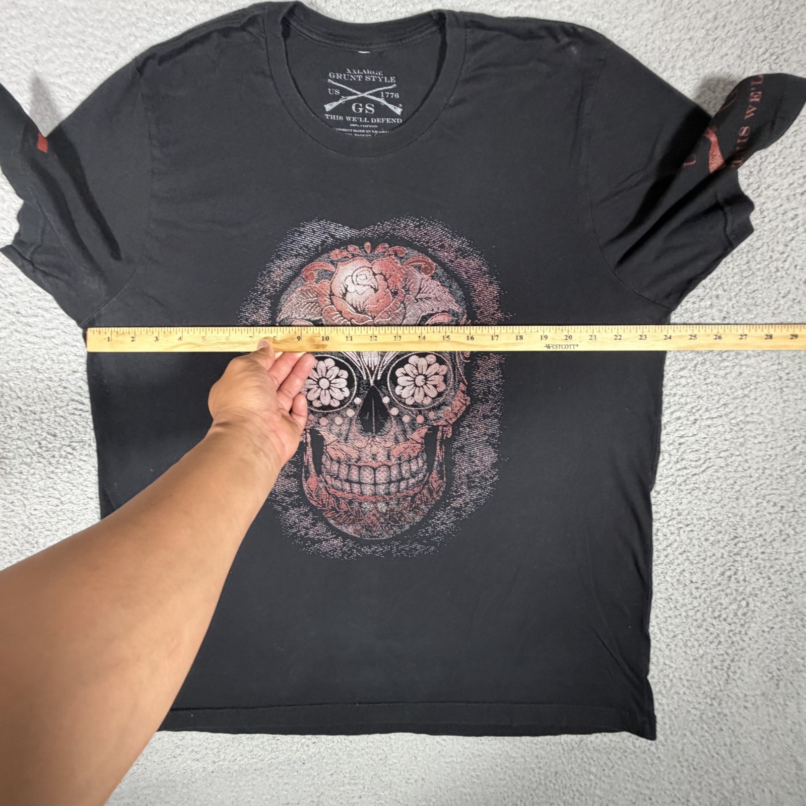 Grunt Style Shirt Mens XXL Black Floral Skull 100% Cotton Casual Preppy Logo