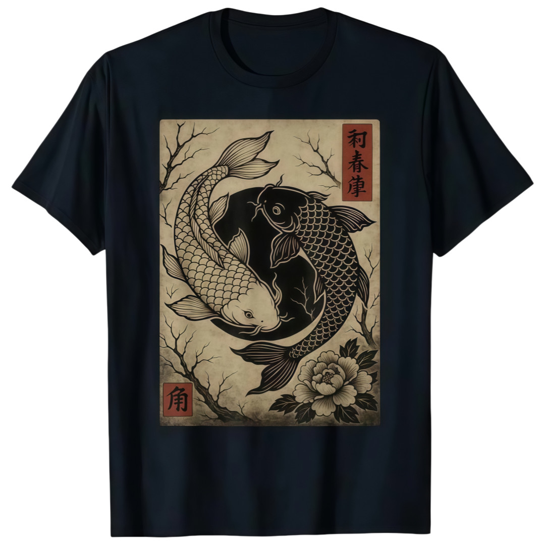 Japanese Koi Fish Yin Yang T-Shirt – Traditional Zen Art Graphic Tee