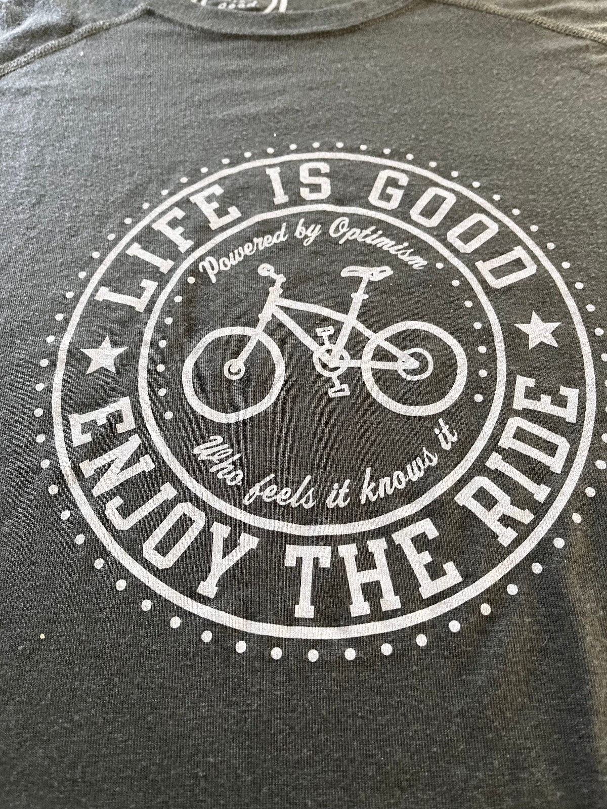 Life is Good Enjoy The Ride Bicycle Graphics Semi-Fitted GREEN T-Shirt Men’s L