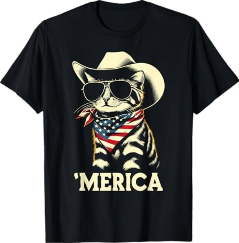 USA ‘Merica Cat 4th of July Men Women Funny Patriotic T-Shirt
