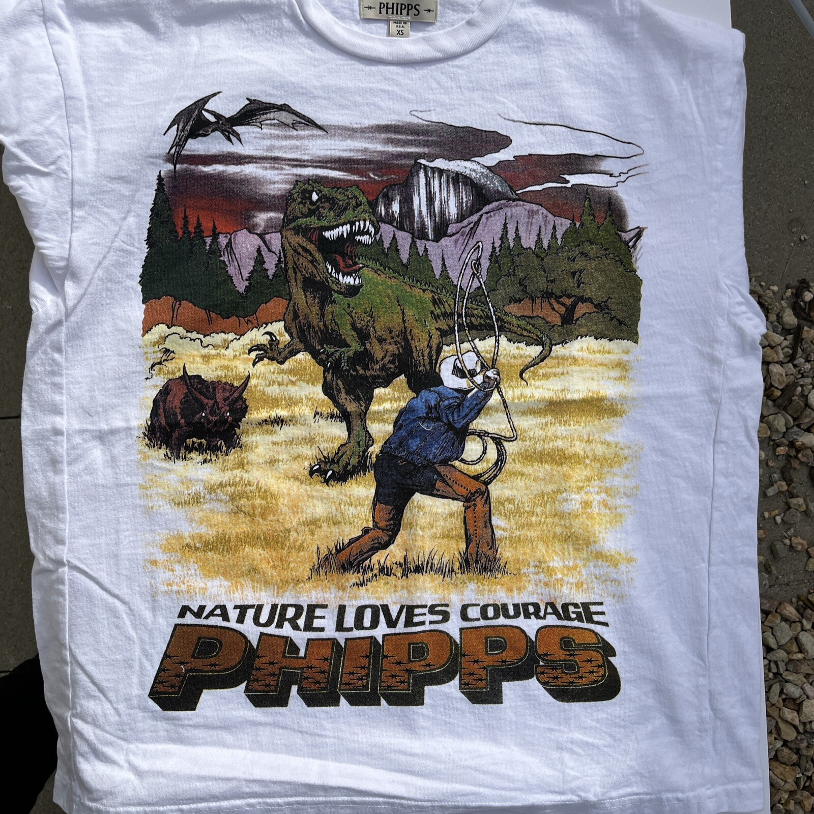 XS PHIPPS DINO COWBOY TEE SZ XS Retail $125 Made In USA See Description