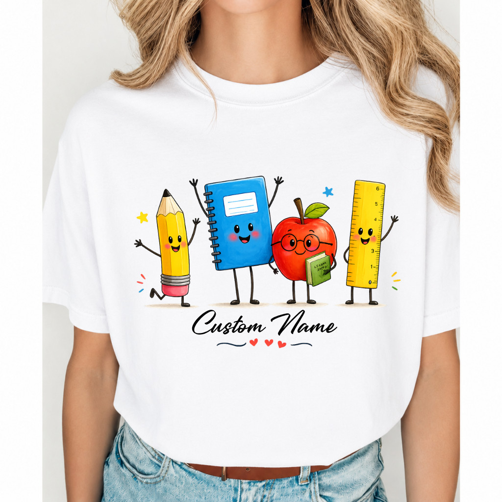 Personalized Teacher Shirt Custom Name Cute Classroom Apple Back To School Tee