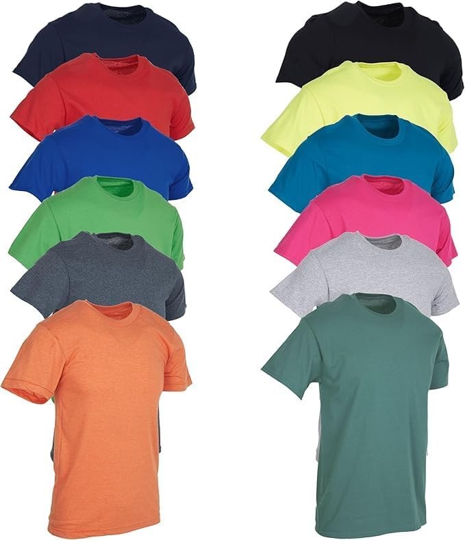 12 Pack SOCKS’NBULK Mens Cotton Crew Neck Short Sleeve T-Shirts Mix Colors