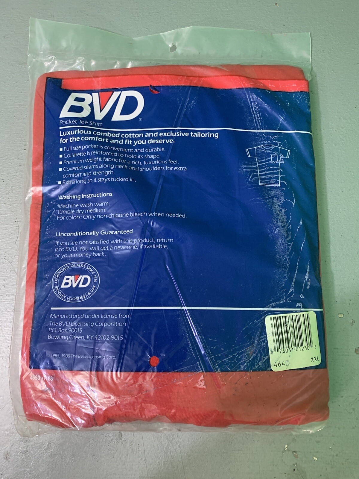 BVD Combed Cotton Pocket T-Shirt XXL 50-52 Red NOS Vintage 1980’s Blank Plain
