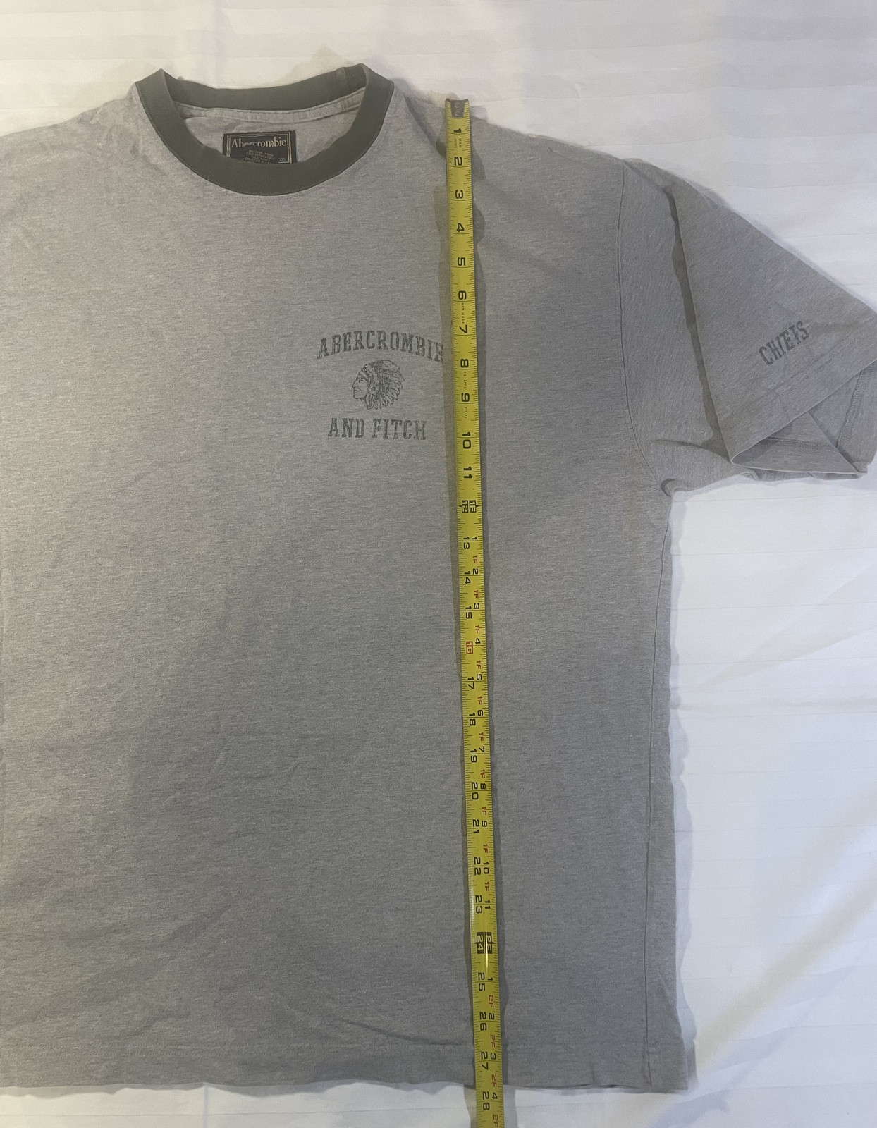 Vintage Y2K Abercrombie & Fitch Ringer T Shirt Mens XL Gray Indian Head Logo USA