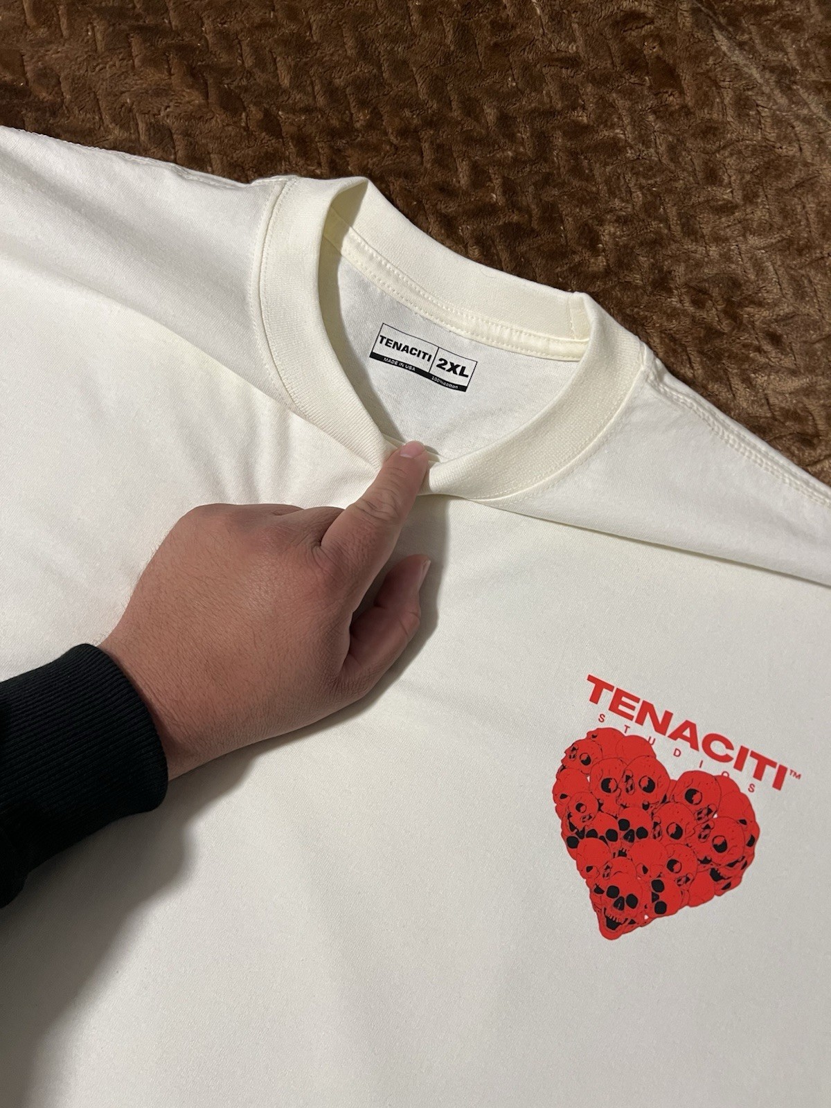 TENACITI Heart Skull Graphic White Red Cotton Men’s T-Shirt XL Short Sleeve