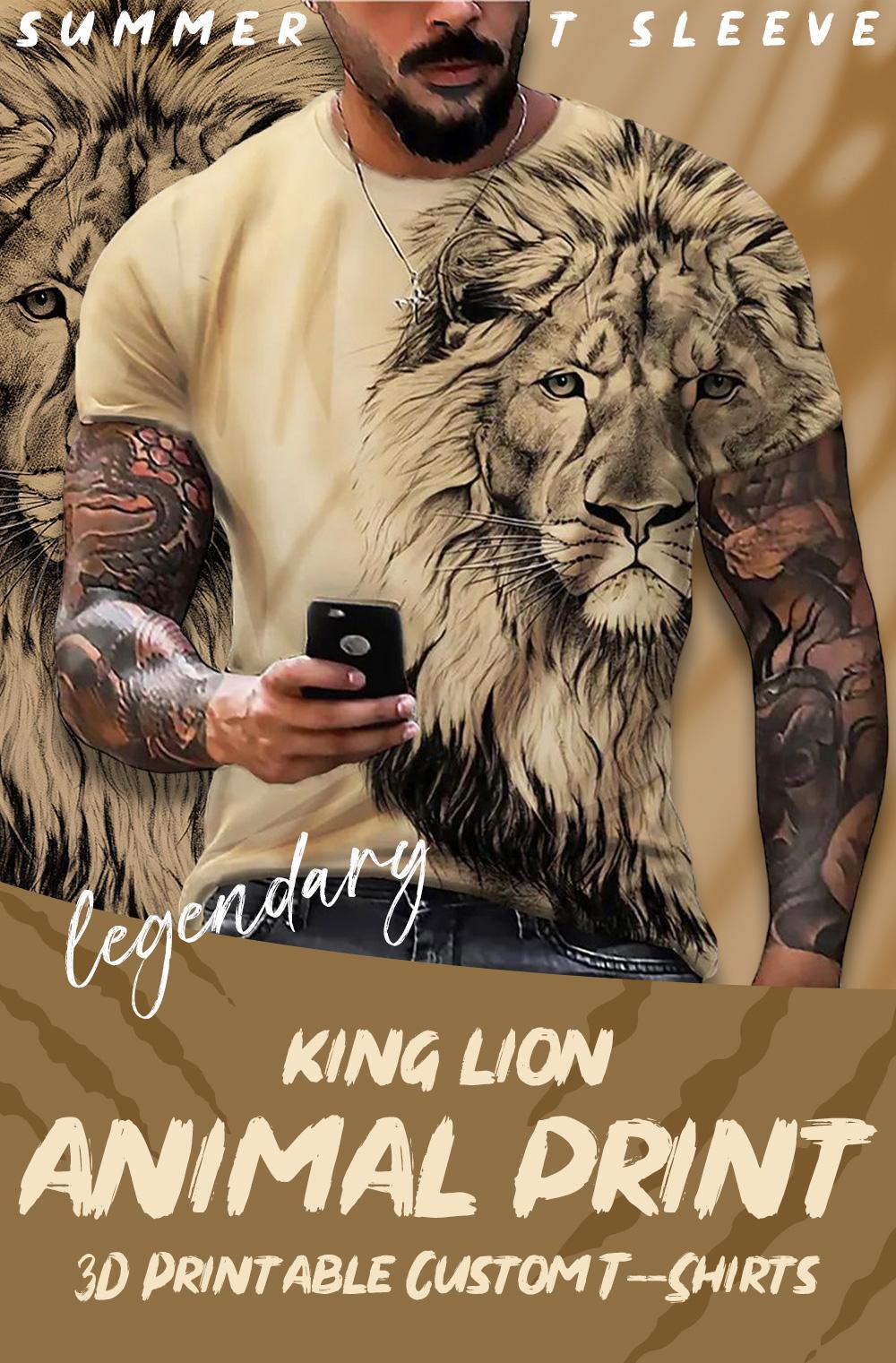 3d Print Men T Shirt Black Lion Gaze Fashion Graphic Short Sleeve Tee Classic