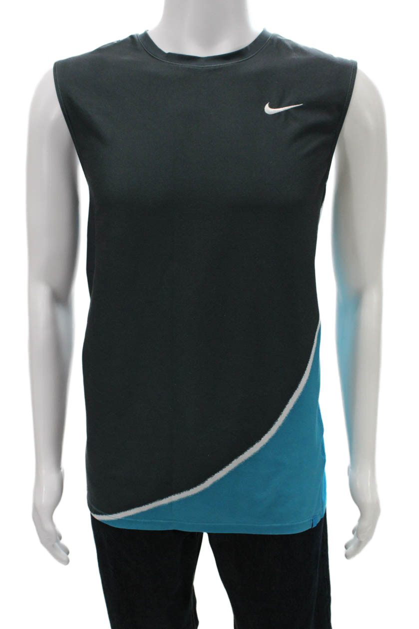 Nike Mens Basic Gray Sleeveless Tank Polyester Colorblock Crew Neck Size L