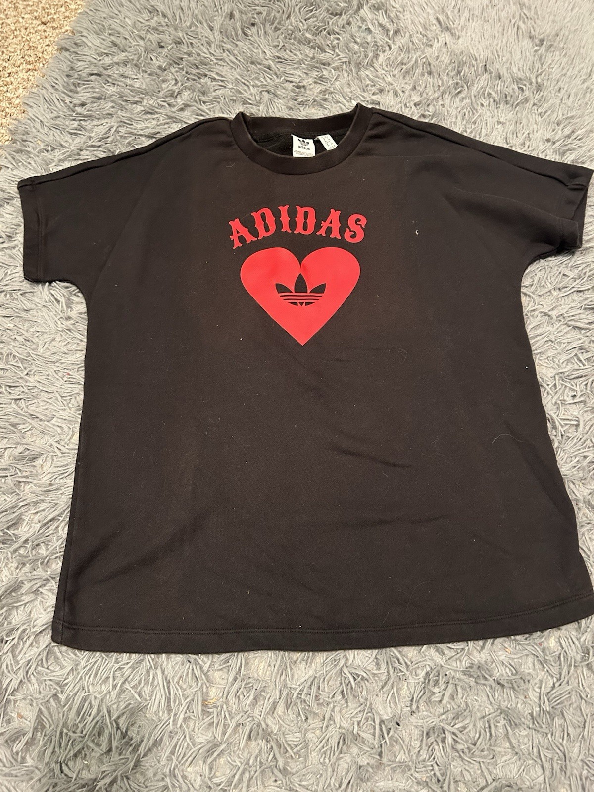 adidas Originals Black/Red Trefoil Logo Graphic Double-Sided Tee, Size S