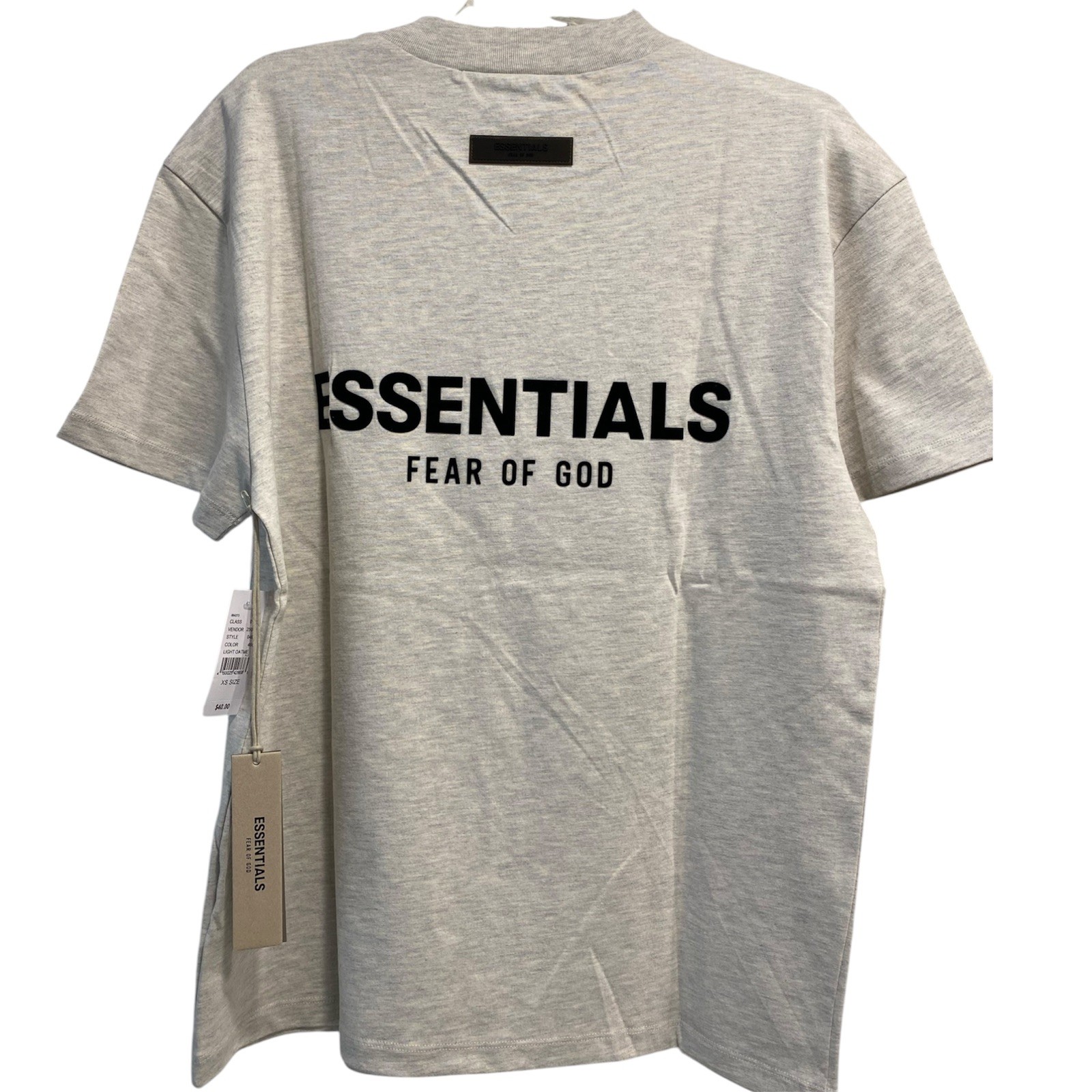 Essentials Men’s Light Oatmeal Logo Cotton Crew Neck Short Sleeve T-Shirt XS
