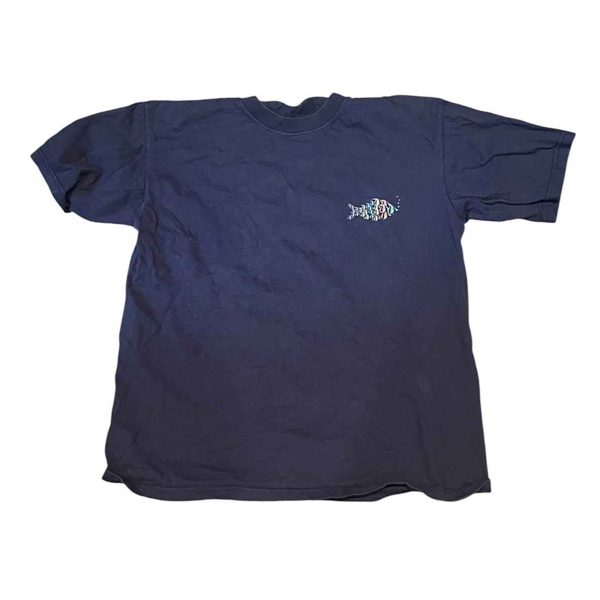 Vintage 90s Fish Blue Navy Shirt Graphic Ocean Casual Streetwear Retro Cotton