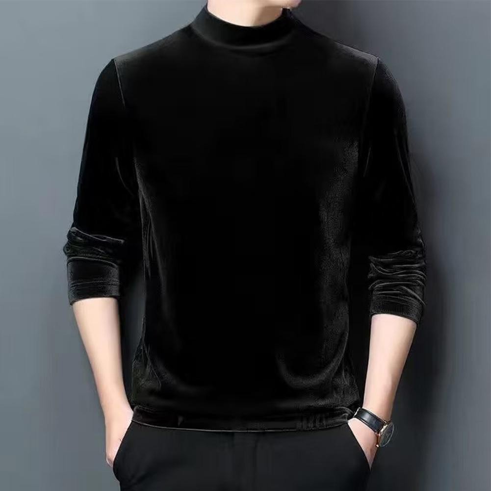 Mens Velvet Slim Half Turtleneck Pullover Long Sleeve Elastic Blouse Tops