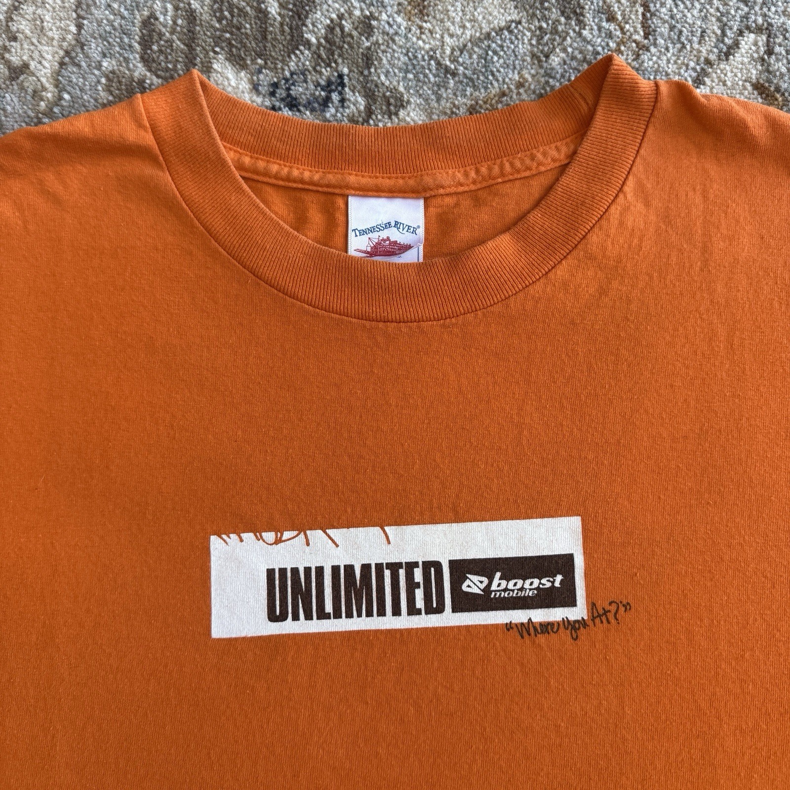 VTG Boost Mobile T Shirt Orange Large Where You At Promo Tech Tee Hip Hop Kanye