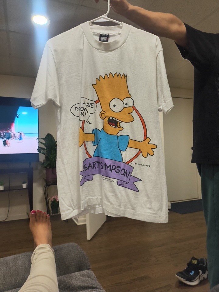 90’s NOS Vintage Large Bart Simpson Single Stitch White T-shirt. Made In USA.