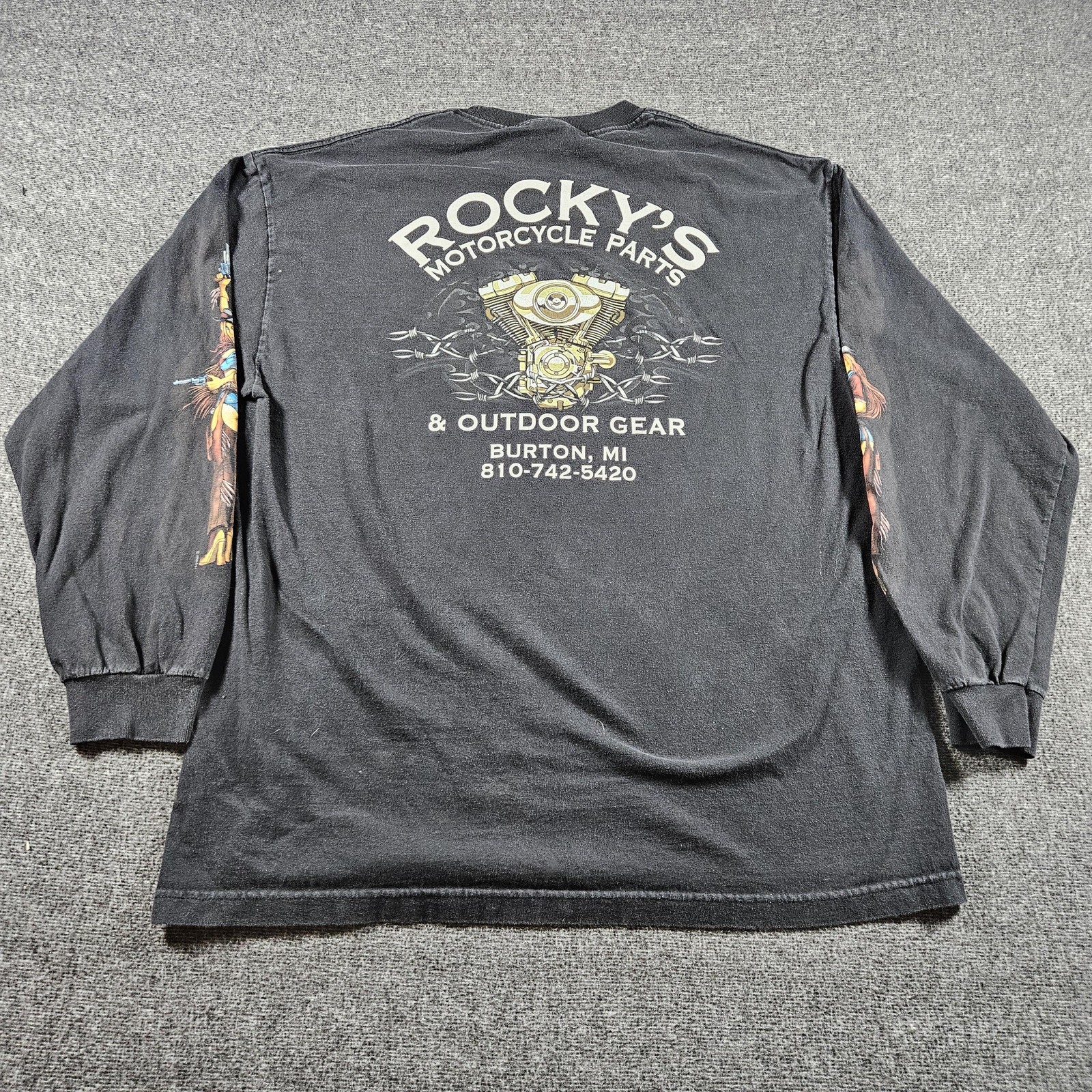 Rockys Motorcycle Parts Shirt Mens XL Black Long Sleeve Biker Cowgirl Graphic