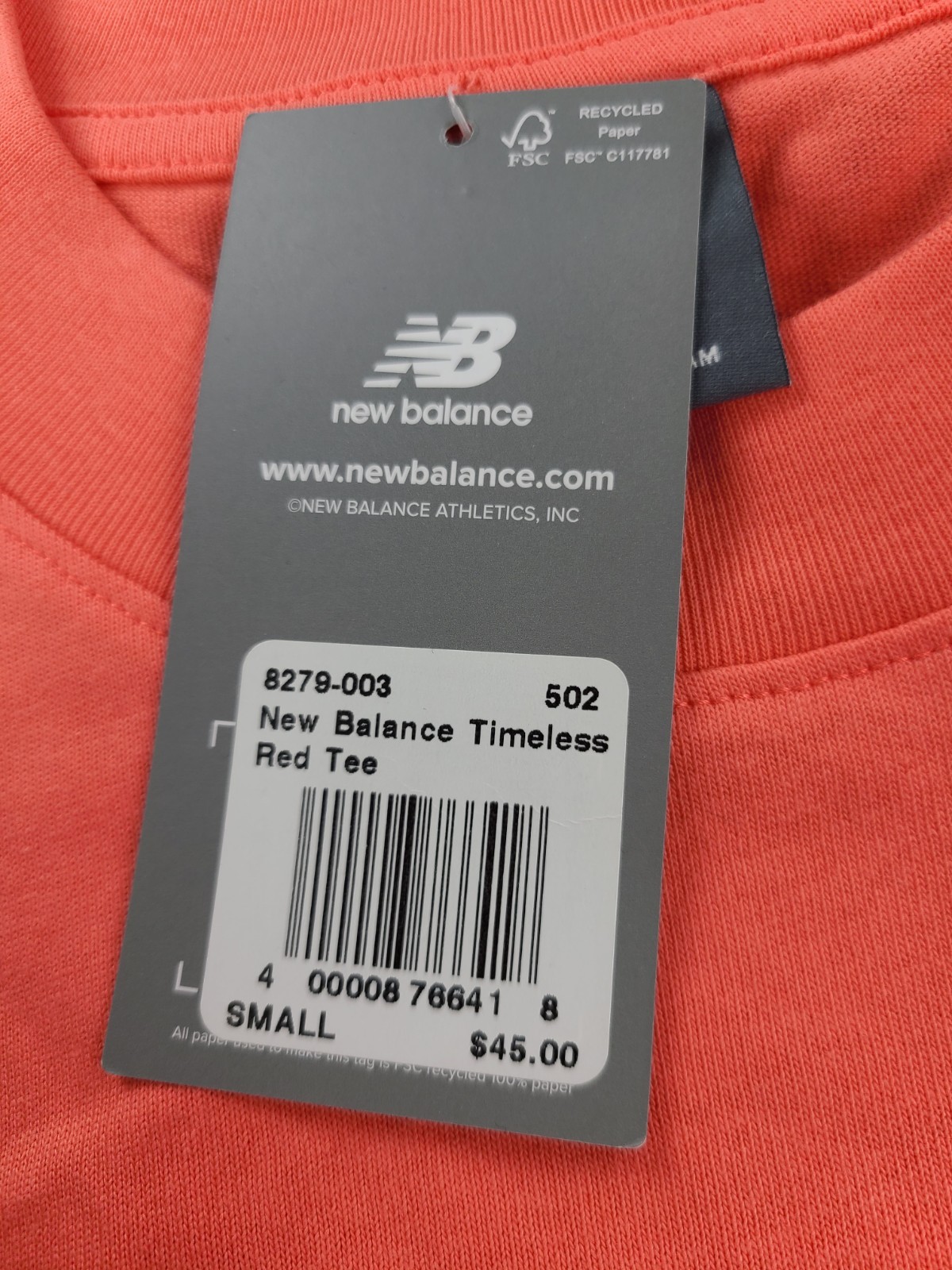 New Balance Timeless Classic T-Shirt Mens Small Red Coral 100% Cotton NWT
