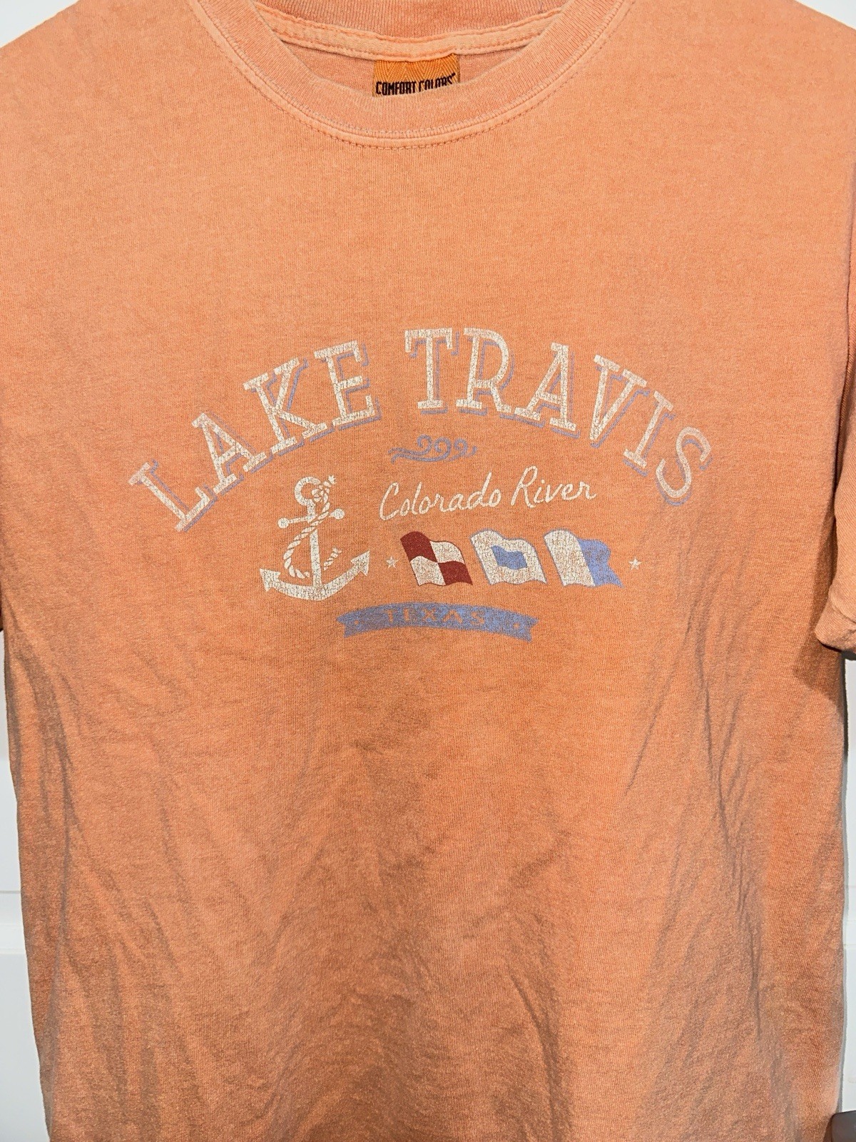 Comfort Colors Garment Dyed Cotton Lake Travis Colorado River Orange Mens M Tee