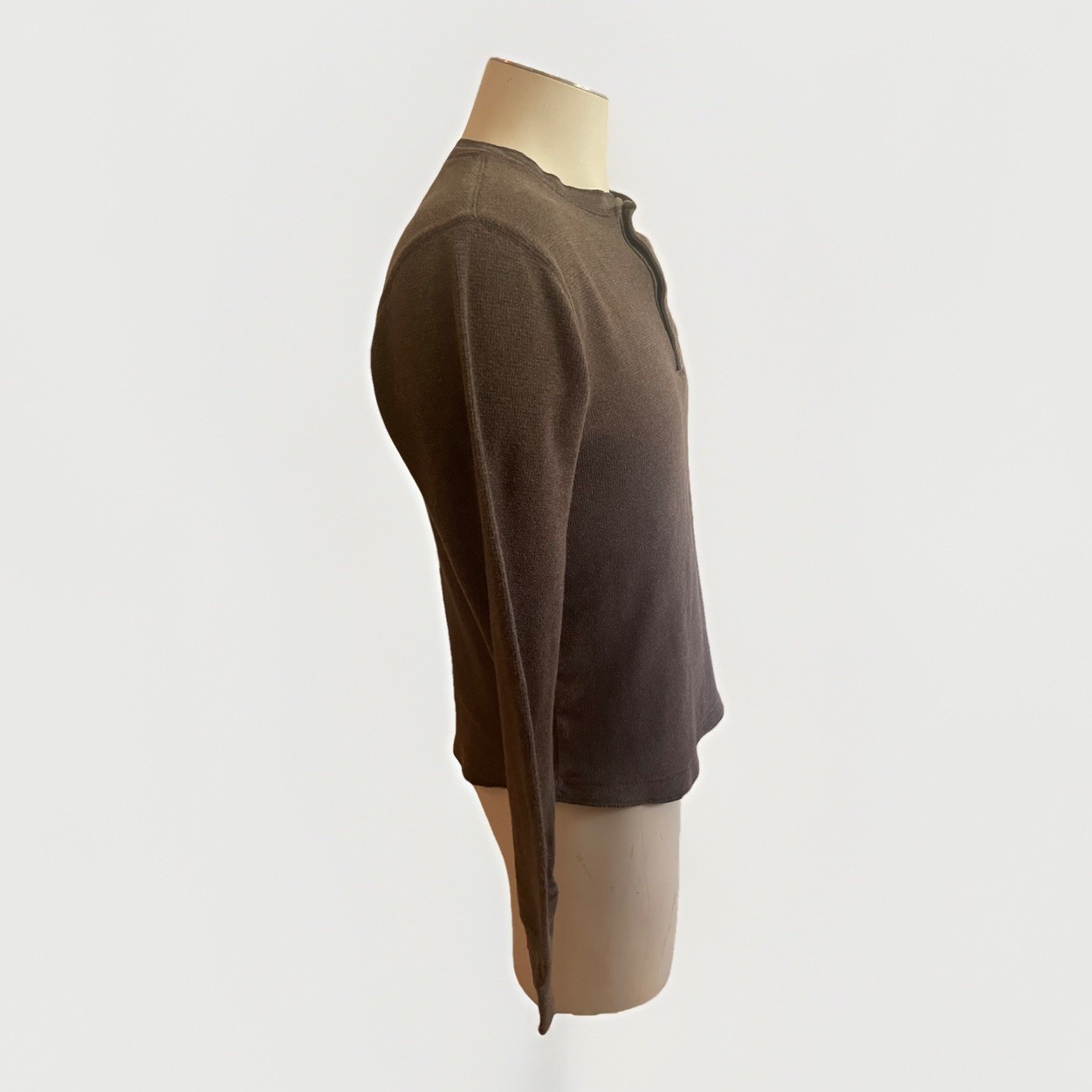 Sonoma Men’s Small Brown Long Sleeve Henley Shirt Waffle Knit Thermal Casual