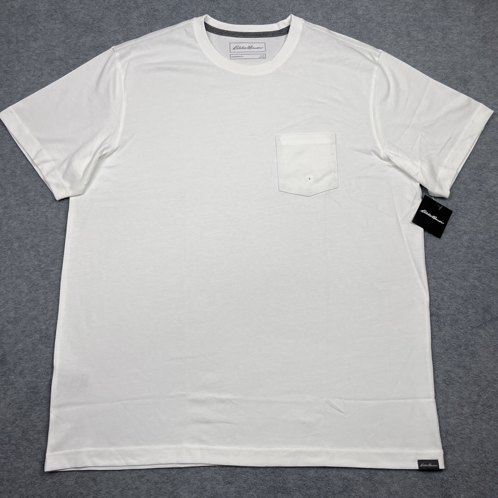 NWT Eddie Bauer Men’s Large T-Shirt Pocket White Crewneck Short Sleeve