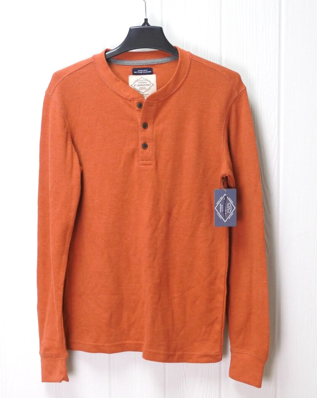 St. John’s Bay Orange Textured Long Sleeve Henley Shirt Sz Small