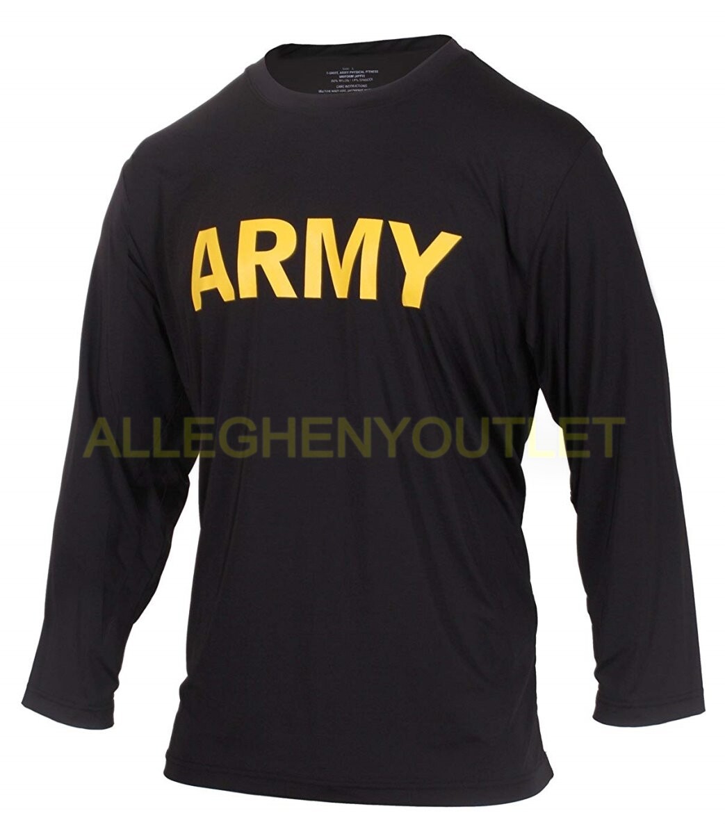 US Military Army Physical Fitness Uniform APFU Long Sleeve Shirt Black Large