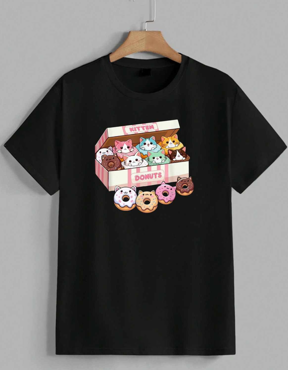 Funny Cat Lover Donut Tee Shirt Unisex Mens Womens Cotton Graphic Top