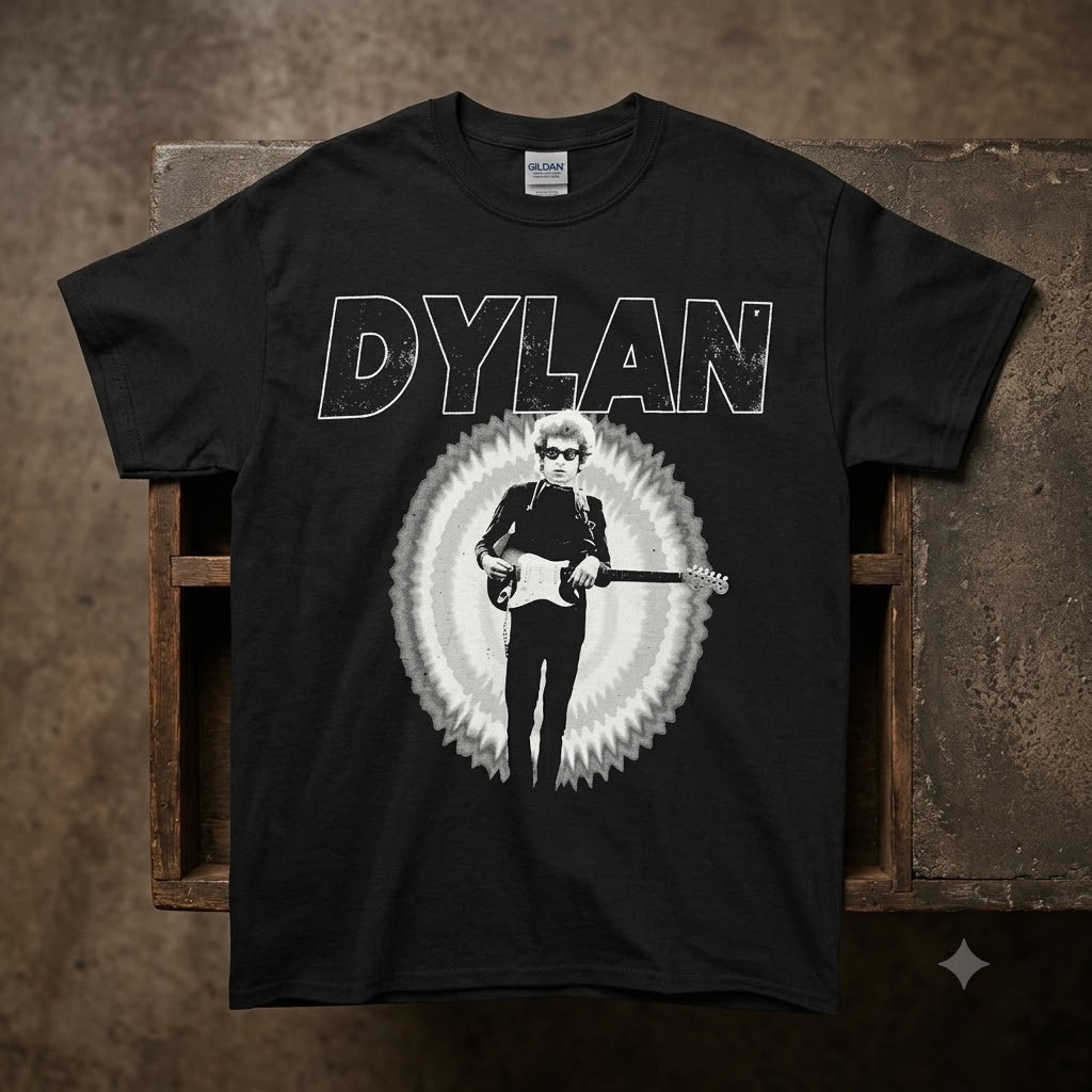 Bob Dylan Men’s Dylan Echo Slim Fit T-Shirt Black.